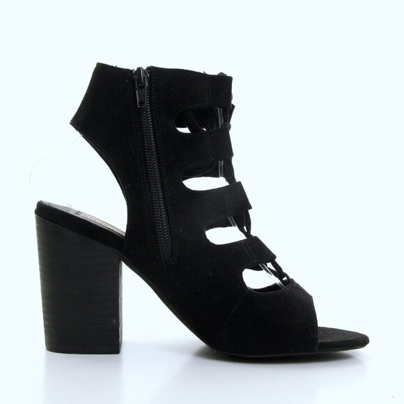 Steve Madden Bleu Textile Lace Up Side Zip Heeled Sandals Black Women Size 7 - Picture 8 of 12